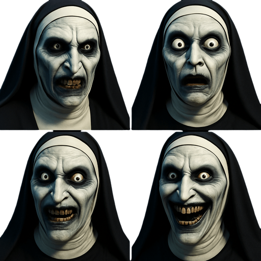 3D the nun Scary and funny face meme. different faces look. face only
In-Game asset.  3D.  High contrast.  No shadows
