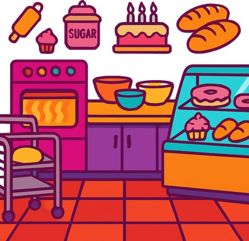 Fondo de pastelería.
In-Game asset.  2d.  High contrast.  No shadows