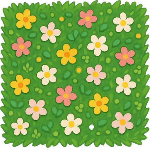 Cuadrado de cesped con flores visto desde arriba.
In-Game asset.  No shadows