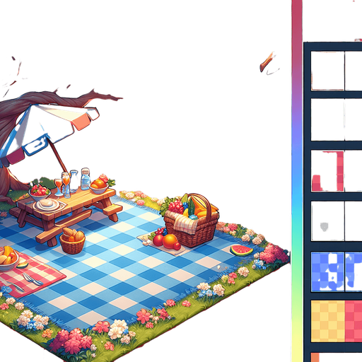 picnic bg.
Single Game Texture.  In-Game asset.  2d.  Blank background.  High contrast.  No shadows