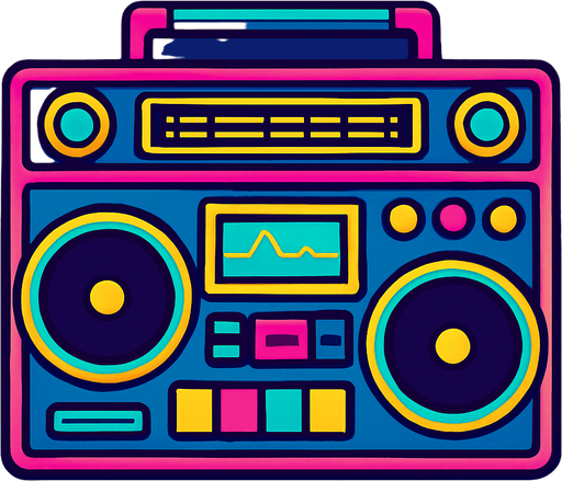A boombox stereo. Top down view.  80s arcade machine graphics..
In-Game asset.  2d.  High contrast.  No shadows