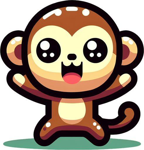 A cute monkey with arms up
Single Game Texture. In-Game asset. 2d. Blank background. High contrast. No shadows.