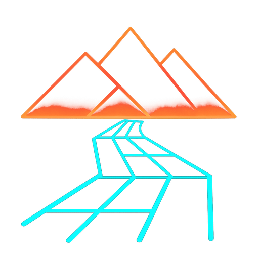 Minimalistic Neon path like tron and some minimalistic mountains with a gradient.
In-Game asset.  2d.  High contrast.  No shadows
