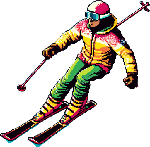 Man on skis.
Retro gaming style