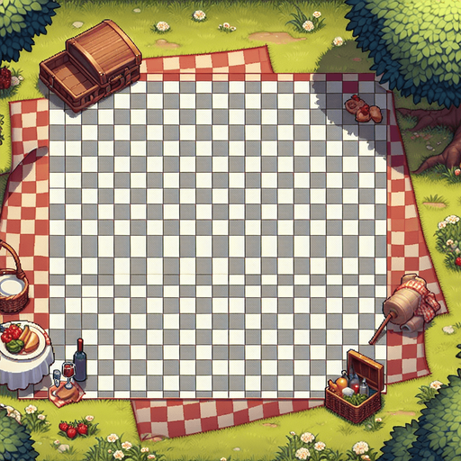 picnic bg.
Single Game Texture.  In-Game asset.  2d.  Blank background.  High contrast.  No shadows
