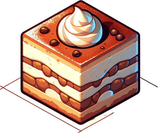 tiramisu.
Single Game Texture. In-Game asset. 2d. Blank background. High contrast. No shadows.