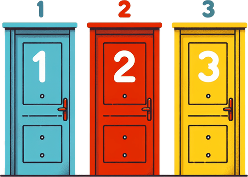 mavi(içinde 1 yazan), sarı(içinde 2 yazan) ve kırmızı(içinde 3 yazan) kapılar