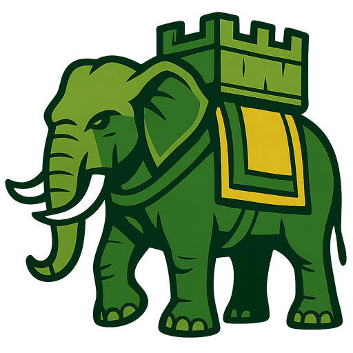 Green war elephant.
In-Game asset.  2d.  High contrast.  No shadows