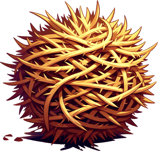 Create a desert tumble weed. The goal is to capture a lively and playful location..
Single Game Texture. In-Game asset. 2d. Blank background. High contrast. No shadows.