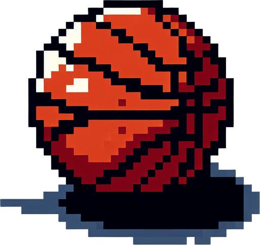 Singular basketball. 8-bit art style..
Single Game Texture. In-Game asset. 2d. Blank background. High contrast. No shadows.