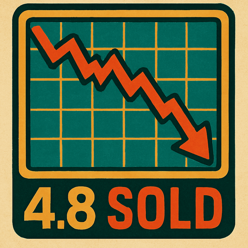 Borsa grafiği oluştur grafiğin yönü aşağı yönde olsun .Altında "4.8 SOLD"  şeklinde bir yazı yazsın . retro temada olsun !.
In-Game asset.  2d.  High contrast.  No shadows