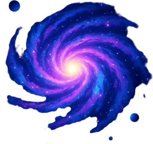 A stunning 2D top-down galaxy for a space-themed game background, featuring a massive spiral galaxy with swirling arms in vibrant shades of blue, purple, and pink, a bright glowing core, scattered star clusters, distant nebulae, and a few small planets orbiting around. The galaxy should feel colorful, mysterious, and vast, with soft glowing effects and high contrast for a sci-fi aesthetic. Style: digital art, seamless background, suitable for looping game parallax layers..
In-Game asset.  2d.  High contrast.  No shadows