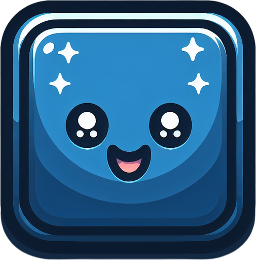 Perfectly square bright dark blue game piece with cute happy face. Cartoon style. Cute art style. Simple vector style. No Shadows. Single Game Texture. In-Game asset. 2d. Blank background. High contrast. No shadows..