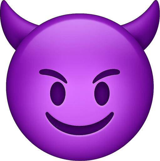 purple devil emoji. use shiny color. No background. Transparent background. Blank background. No shadows. 2d. In-Game asset. flat