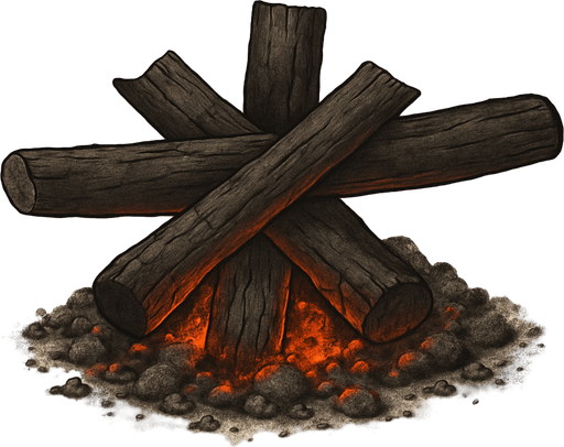 Yanmış odunlar kül ve kor ekle