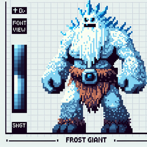 A terrible frost giant enemy sprite. Pixelart. Front view. Single Game Texture. In-Game asset. 2d. Blank background. High contrast. No shadows.