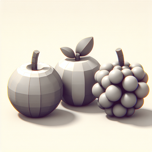 any three combo fruits some distance from each one.
Single Game Texture.  In-Game asset.  2d.  Blank background.  High contrast.  No shadows