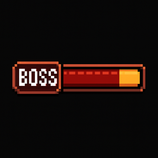 Una barra de jefe final en juego pixel art.
In-Game asset.  2d.  High contrast.  No shadows