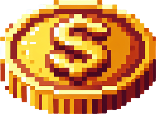 Pixel art style gold coin with shine, top-down view, 32x32, designed for arcade coin collection in a racing game".
Single Game Texture.  In-Game asset.  2d.  Blank background.  High contrast.  No shadows