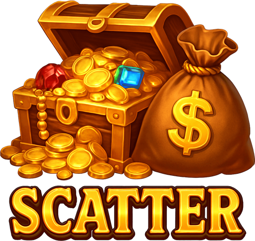 Crea un asset para el símbolo 'S' (Scatter) de Megaways: un Cofre del Tesoro o Bolsa de Dinero.
Un cofre del tesoro abierto, desbordando monedas de oro y joyas, o una bolsa de dinero con el signo '$'. Debe ser visualmente atractivo y sugerir una recompensa. Colores dorados, marrones y brillantes. Estilo de casino de aventura. Fondo transparente. Símbolo de bonificación.
In-Game asset.  2d.  High contrast.  No shadows