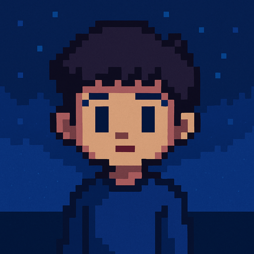 Niño pero de noche pixelart.
In-Game asset.  2d.  High contrast.  No shadows