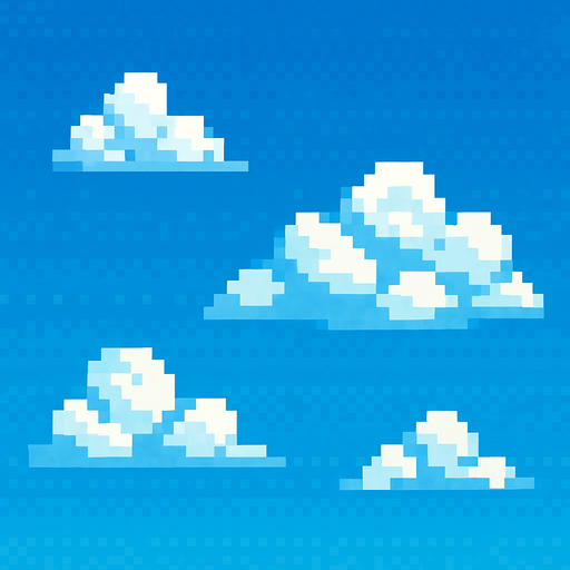 background pixel art cielo azul.
In-Game asset.  2d.  High contrast.  No shadows