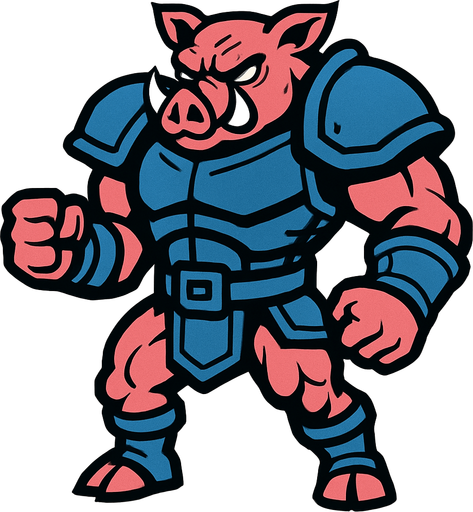 cerdo en 2 patas musculoso con armadura.
In-Game asset.  2d.  High contrast.  No shadows
