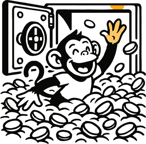 Let the background be a safe full of gold and the monkey swimming in money..
In-Game asset.  2d.  High contrast.  No shadows
