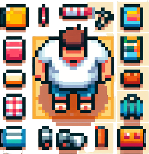 fat white tourist, from above, top down, flat, 8bit style, pixelart.
Single Game Texture. In-Game asset. 2d. Blank background. High contrast. No shadows.