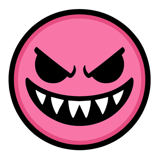 A pink ball with a evil smile.
In-Game asset.  High contrast.  No shadows