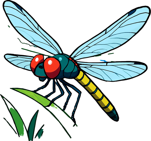 gambar gaya anime capung dengan background sungai.
In-Game asset.  2d.  High contrast.  No shadows