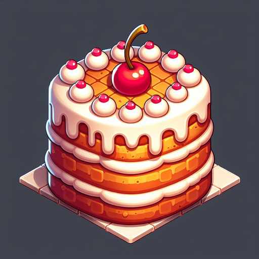 gâteau ( pas réaliste ).
Single Game Texture. In-Game asset. 2d. Blank background. High contrast. No shadows.