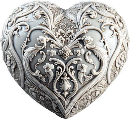 Big precious shiny porcelain heart slightly ornate. face view.