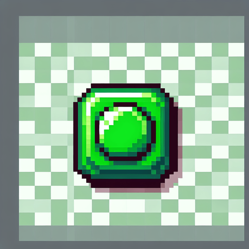 green button  8 bit.
Single Game Texture. In-Game asset. 2d. Blank background. High contrast. No shadows.
