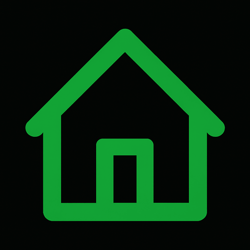 uN SIMBOLO verde de una casita, para el menu de volver al menu principal. sin letras.
In-Game asset.  2d.  High contrast.  No shadows