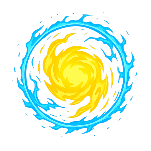 Glowing energy sphere. Spherical. Yellow and blue.
In-Game asset.  2d.  High contrast.  No shadows