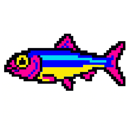 An anchovy. 80s arcade machine graphics. 
Swimming Side profile. White background. 
In-Game asset.  2d.  High contrast.  No shadows