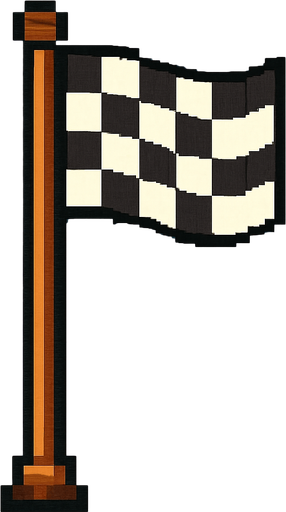 Bandera de meta en un gran poste 
Pixelado.
In-Game asset.  2d.  High contrast.  No shadows