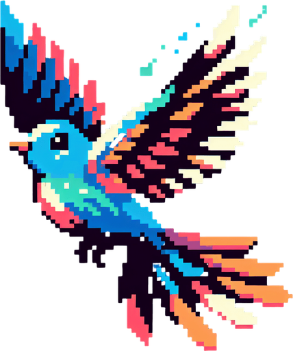 Flapping bird. 32x32.
Single Game Texture. Pixel art, In-Game asset. 2d. Blank background. High contrast. Bright colors. No shadows.