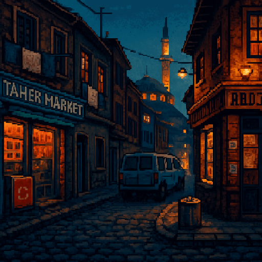 detailed pixelart, fighter style while keeping the original: details, color, and lighting. "Tamer Market" text can be seen