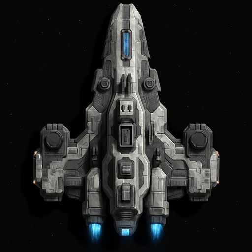 Uzay temalı Savaş Gemisi, gerçekçi, yazısız üstten görünüm. 
In-Game asset.  High contrast.  No shadows