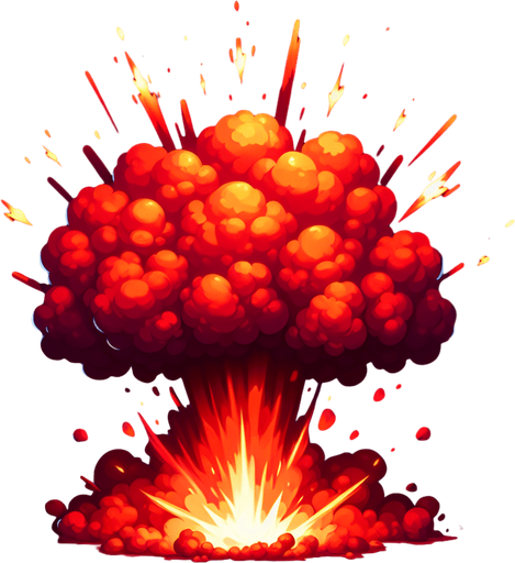 red fire explosion.
Single Game Texture.  In-Game asset.  2d.  Blank background.  High contrast.  No shadows