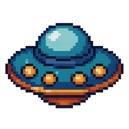 16 bit image 
style top down ufo.
In-Game asset.  2d.  High contrast.  No shadows