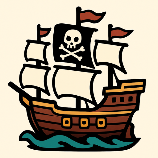 pirate ship.
In-Game asset.  2d.  High contrast.  No shadows