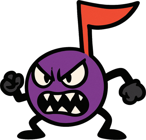 Una nota desafinada personificada como enemigo.
In-Game asset.  2d.  High contrast.  No shadows