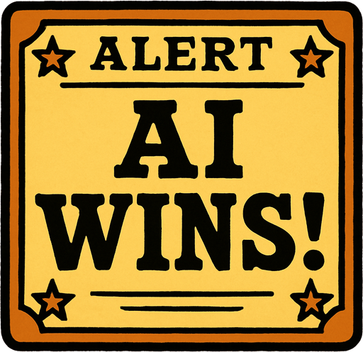 western style alert box that says "AI Wins!".
In-Game asset.  2d.  High contrast.  No shadows