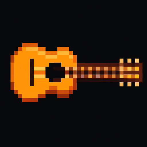 guitar pixel art 2d horizontal.
In-Game asset.  2d.  High contrast.  No shadows