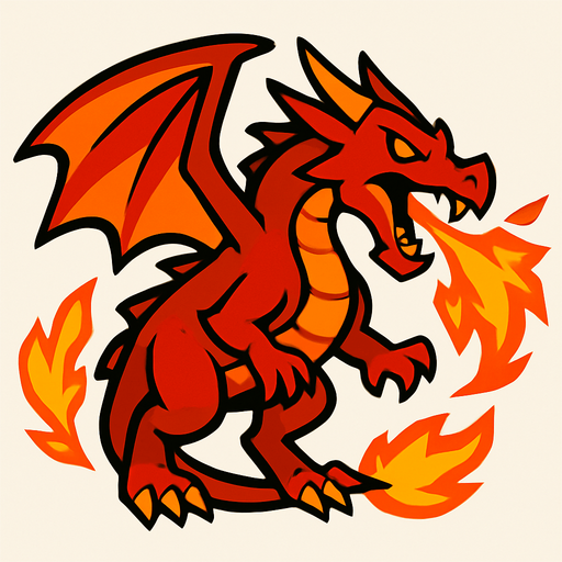 Dragon du feu.
In-Game asset.  2d.  High contrast.  No shadows