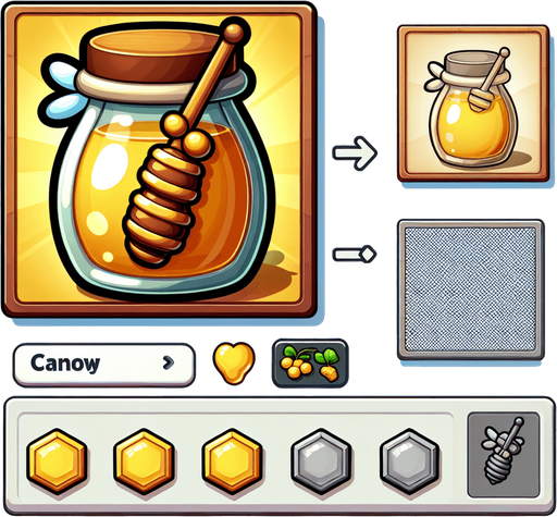 honey,cartoon,2d,blank background.
Single Game Texture.  In-Game asset.  2d.  Blank background.  High contrast.  No shadows