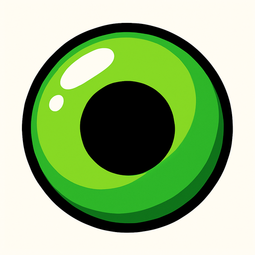 A green shiny orb with a black circle.
In-Game asset.  2d.  High contrast.  No shadows. Very simple